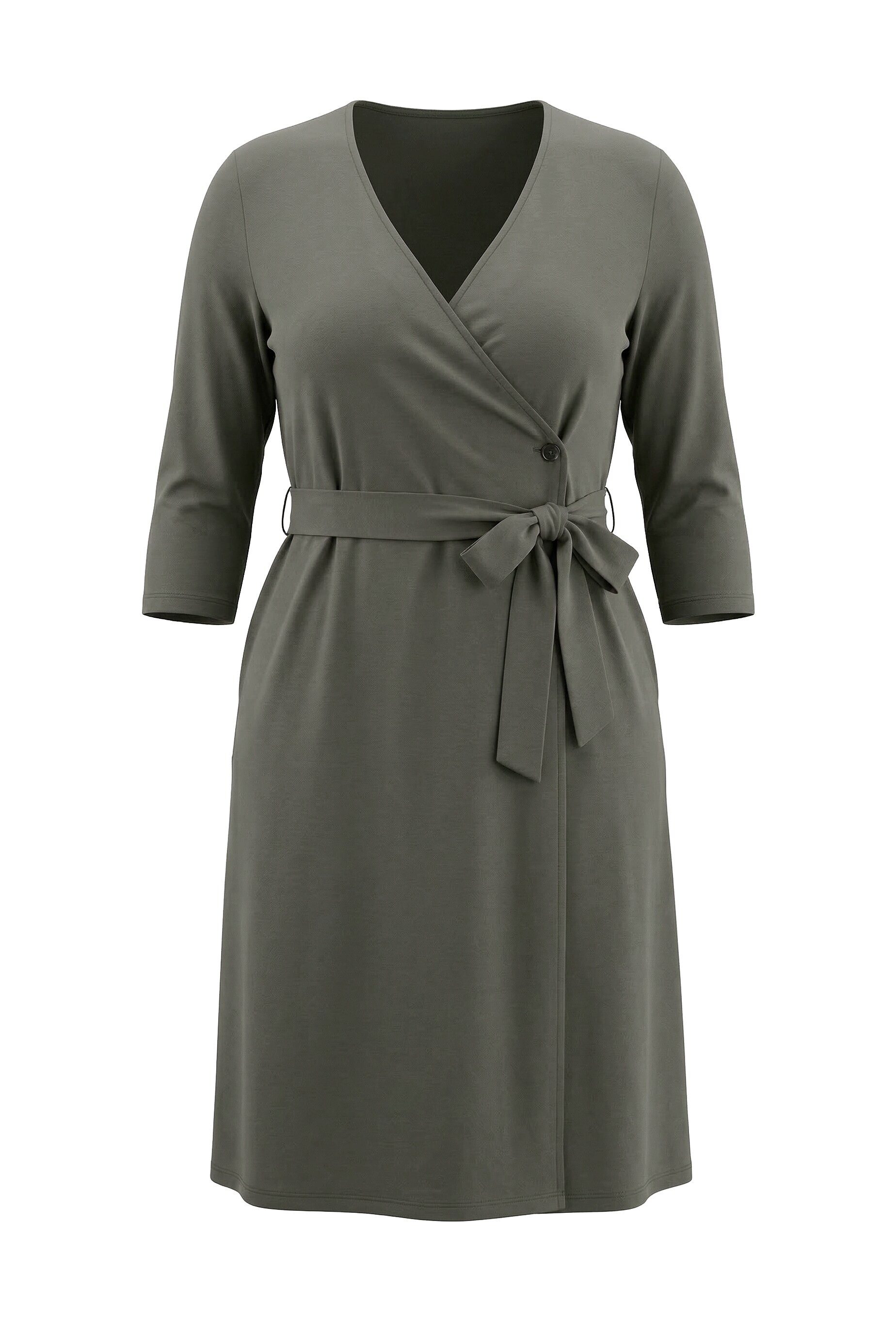 Ulla Popken Maxikleid Wickelkleid A-Linie V-Ausschnitt 3/4-Arm Taschen