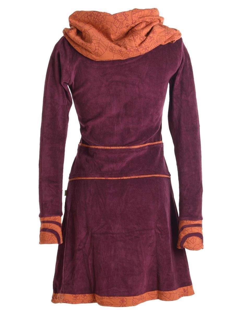 Vishes Midikleid Samtkleid warm mit großem Kapuzenkragen Ethno, Hippie, Goa, Elfen Style