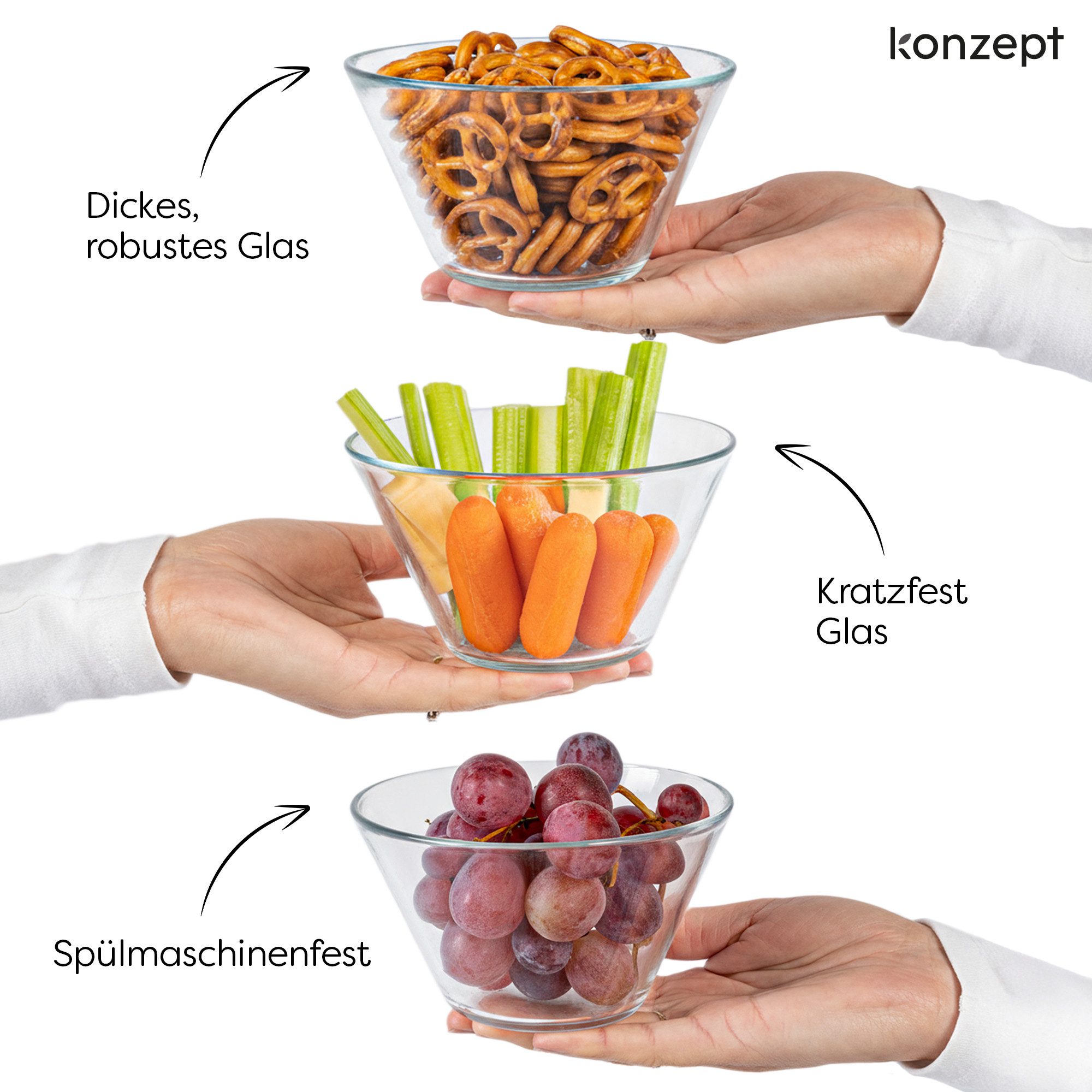 KONZEPT Dessertschale glas Set 6-tlg. 13 cm, Snack Schalen für Desserts, Obst, Müsli, (6-tlg), Transparent glas, Stabiler Boden, Stapelbar,Spülmaschinenfest – Bild 5 von 5