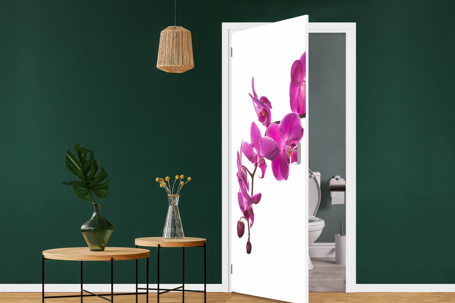 weißem Hintergrund, Türaufkleber, St), Fototapete Orchidee Tür, cm 75x205 bedruckt, Matt, für (1 vor MuchoWow Türtapete