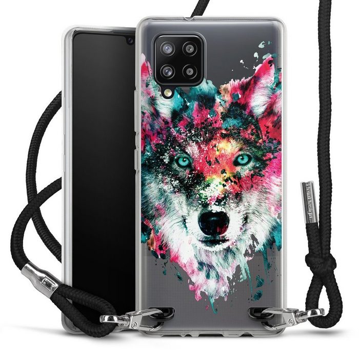 DeinDesign Handyhülle Riza Peker Wolf bunt Wolve ohne Hintergrund Samsung Galaxy A42 5G Handykette Hülle mit Band Case zum Umhängen