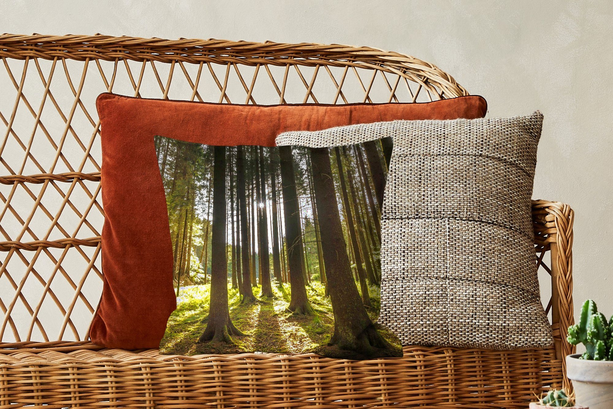 Natur Zierkissen mit Füllung für Sonne Deko, - Wohzimmer, Schlafzimmer, - - MuchoWow Dekokissen Baum Wald, Sofakissen