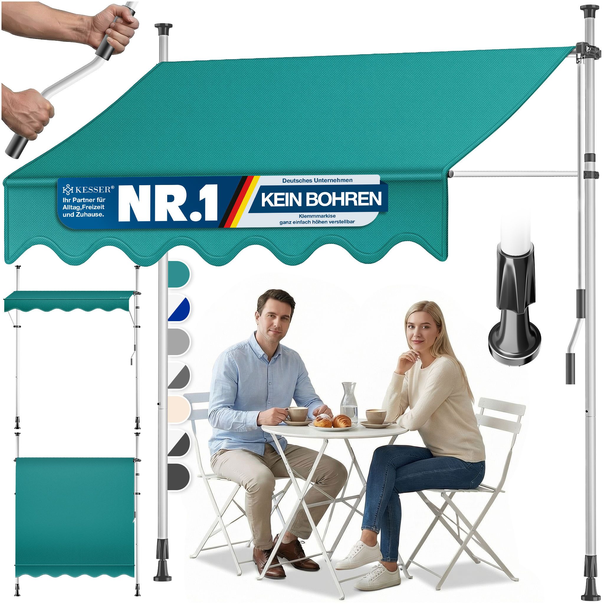 KESSER Klemmmarkise UV-beständig, höhenverstellbar und wasserabweisend