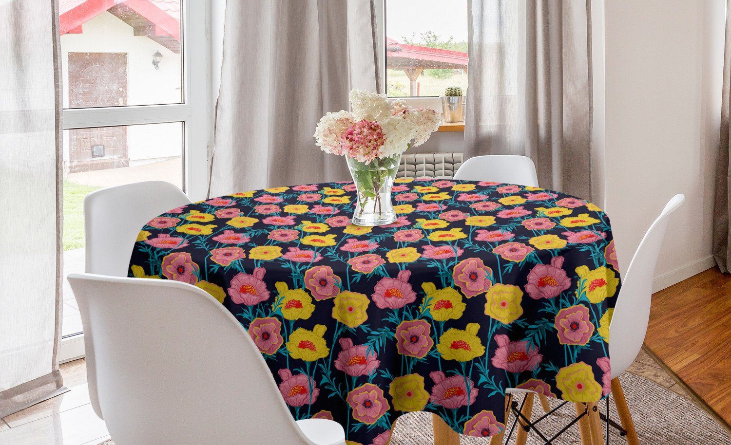 Abakuhaus Tischdecke Kreis Tischdecke Abdeckung für Esszimmer Küche Dekoration, Blumen Kontinuierliche Wiesenblumen