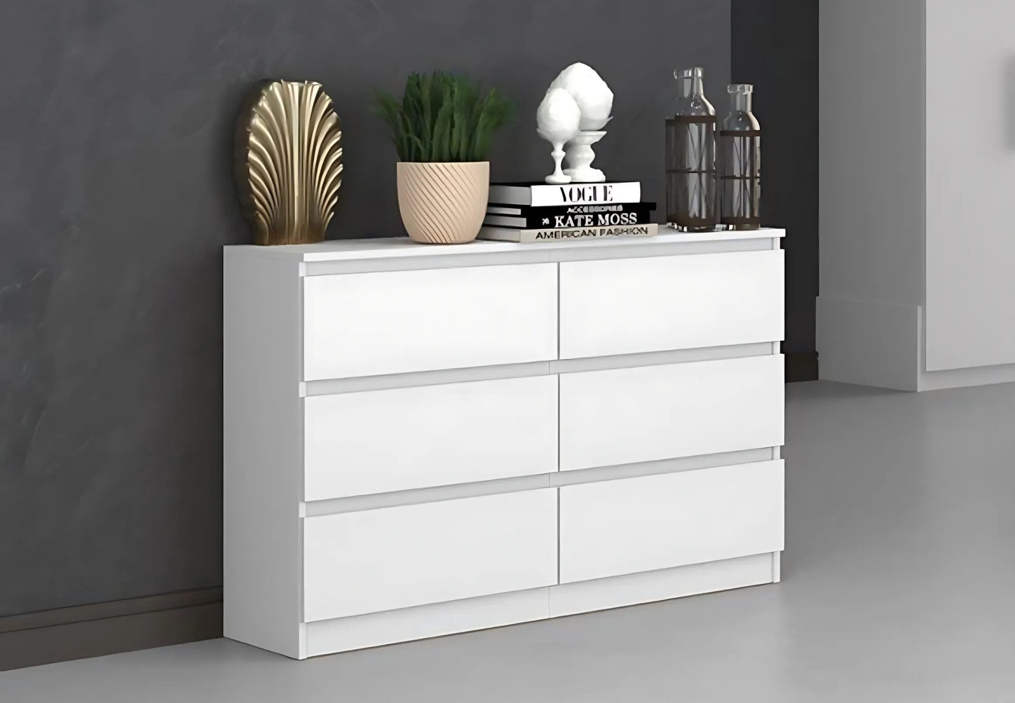Home Collective Kommode Highboard Sideboard für Flur Schlafzimmer Wohnzimmer (Perfekt für Wohnzimmer, Schlafzimmer oder Esszimmer), mit 6 Schubladen, Breite 120 cm Höhe 75, weiß