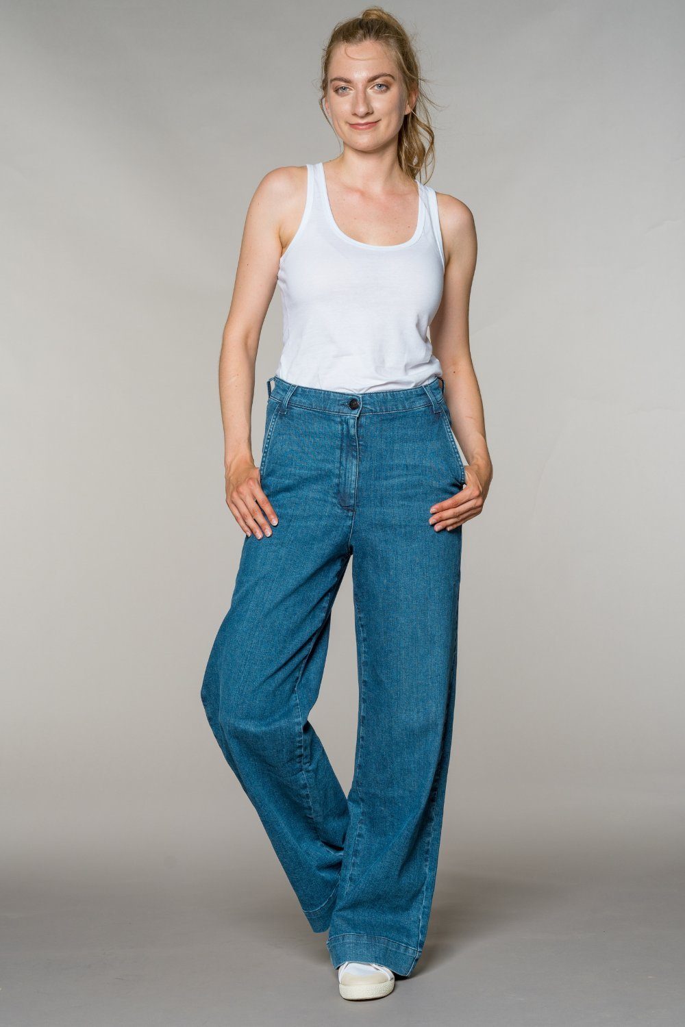 Feuervogl High-waist-Jeans fv-Fr:051, Weites Bein, Hohe Taille, Hyperflex 5-Pocket-Style, High Waist, Wide Leg, Hyperflex Middle Blue