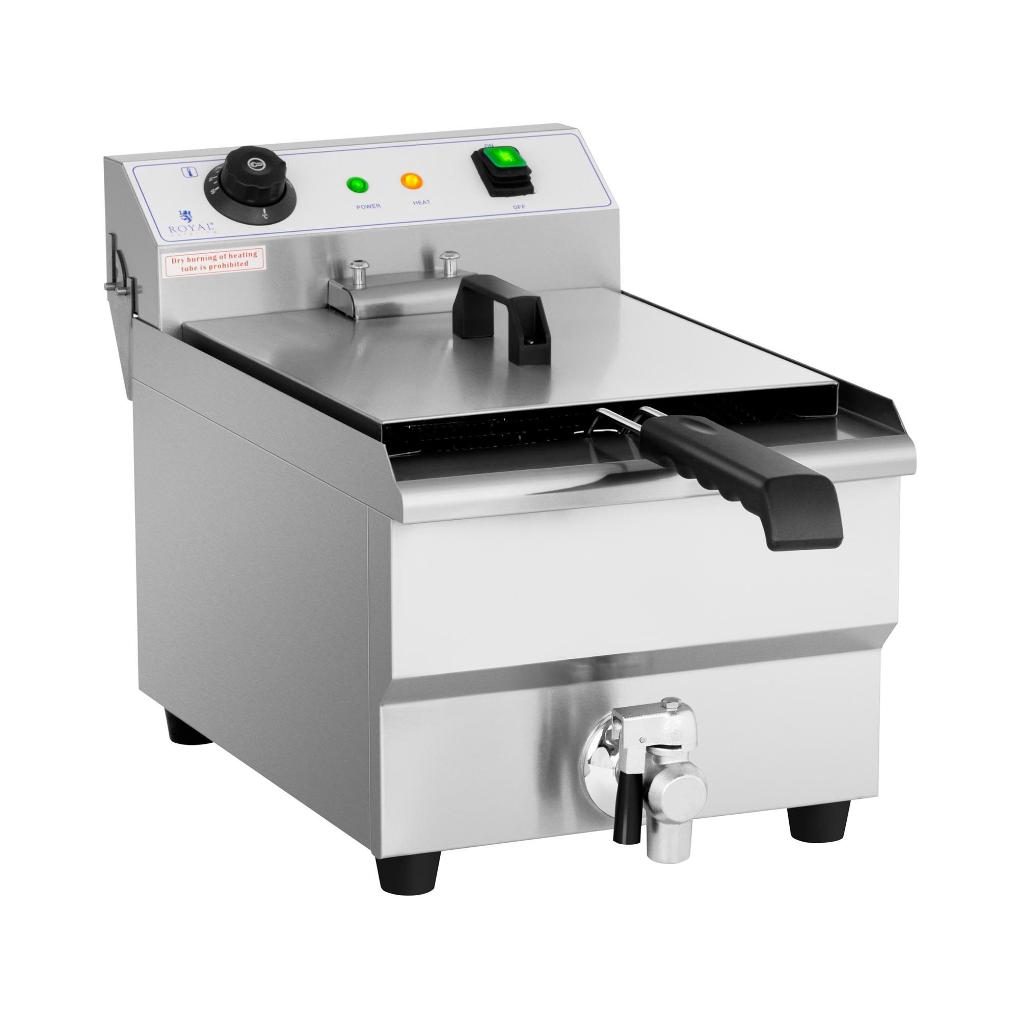 Royal Catering Fritteuse RCEF-13EHB, 3200 W, 13 L Fritöse Edelstahl Ablasshahn Kaltzone Gastro