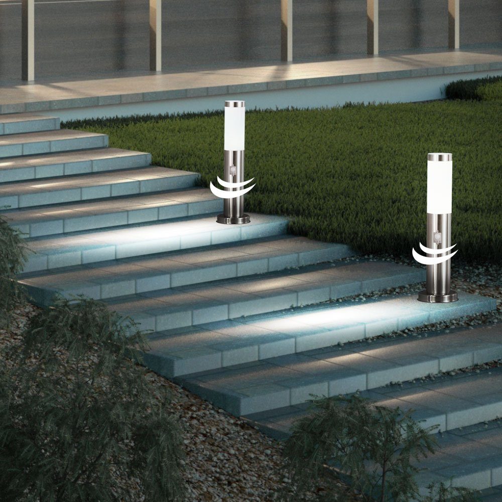 Sockelleuchten, Stehleuchte - Sensor Leuchtmittel Edelstahl Globo E27 inklusive, Wegeleuchte Gartenstehlampe Außen nicht Silber Garten