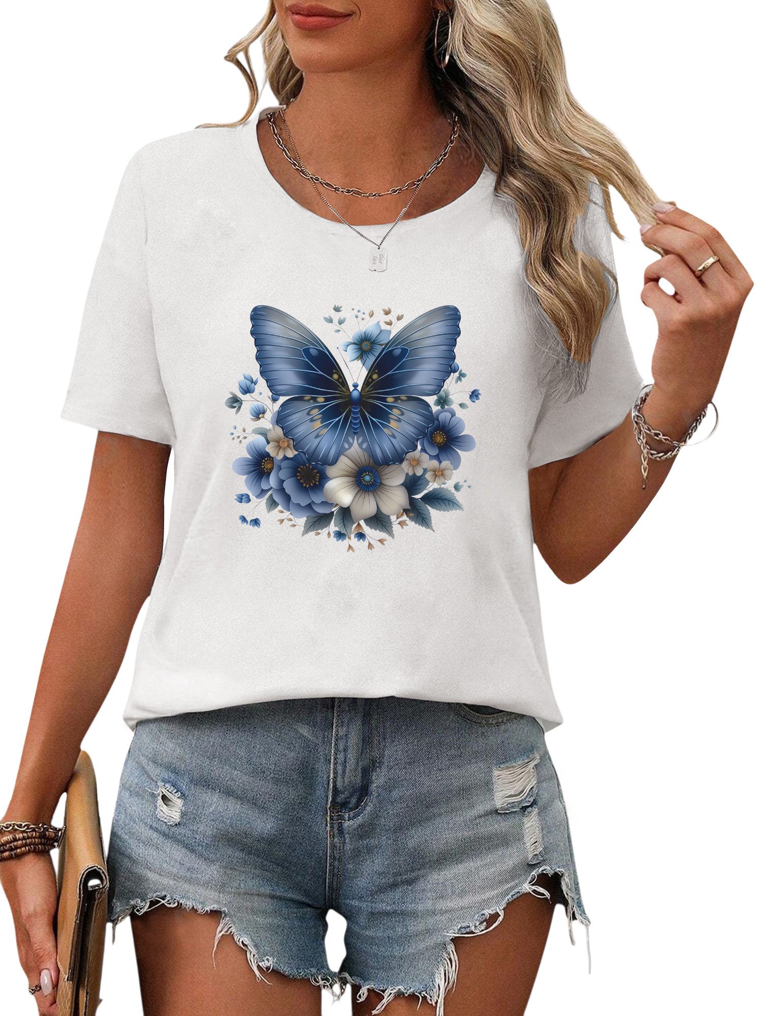PYL T-Shirt Damen Bequemes Sommer Kurzarmbluse günstig online kaufen
