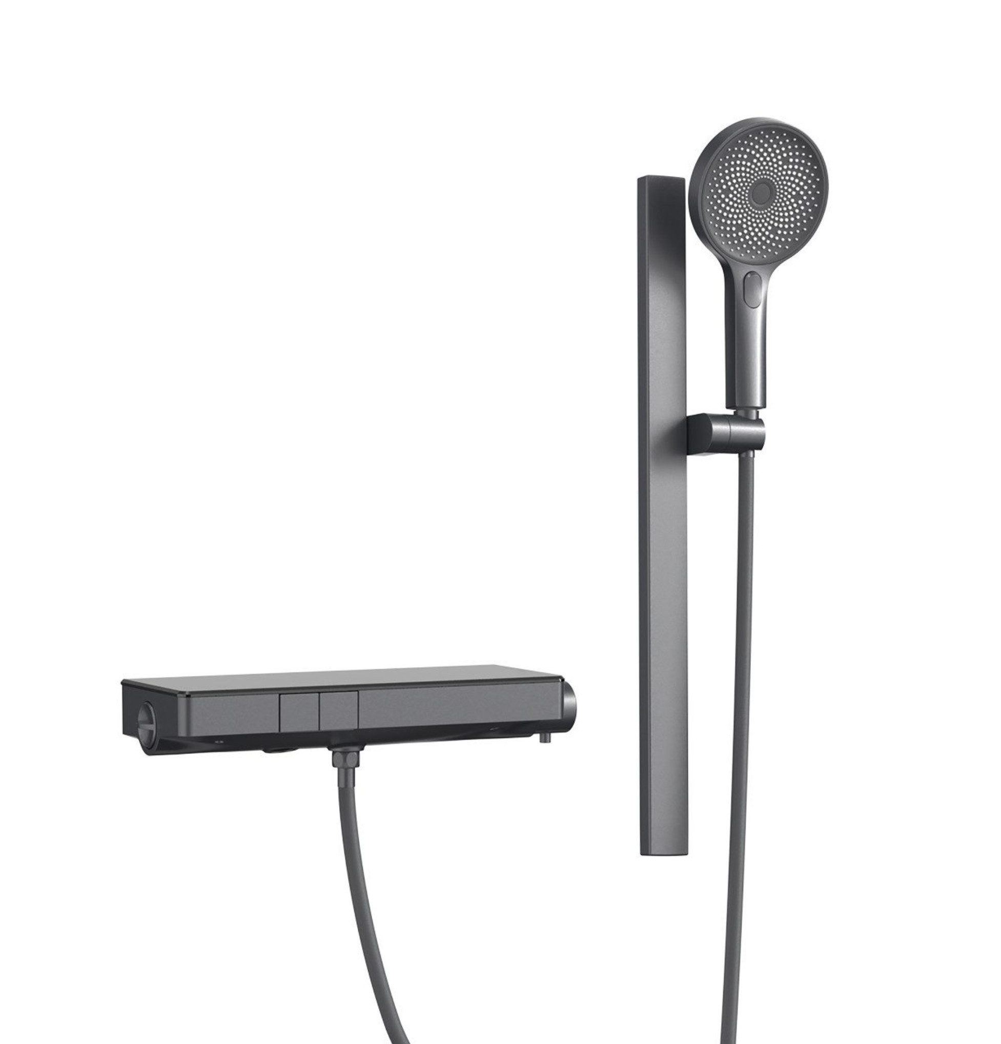 EMKE Duschsystem Set,mit separatem 38° Thermostat, Duschkopf, Schlauch und Halterung, 3 Strahlart(en), Brauseschlauch mit Verdrehschutz, 3F-Funktion (Regenstrahl,Strahlwasser, Mix),ABS-Gehäuse,1.5 m Schlauch