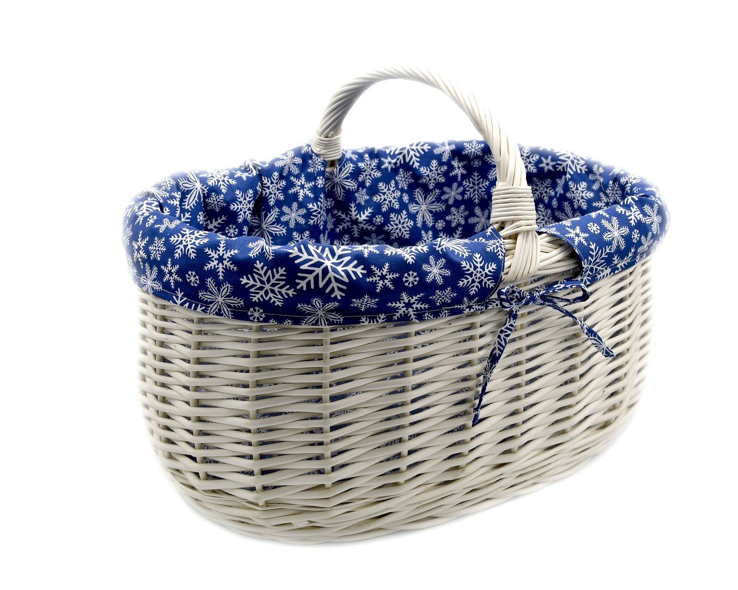 MyBer® Einkaufskorb Weidenkorb Tragekorb Korb aus Weide geflochten weiß, mit Stoffeinlage 50/35/25cm(40 mit Griff) K1-605-W-SBWW