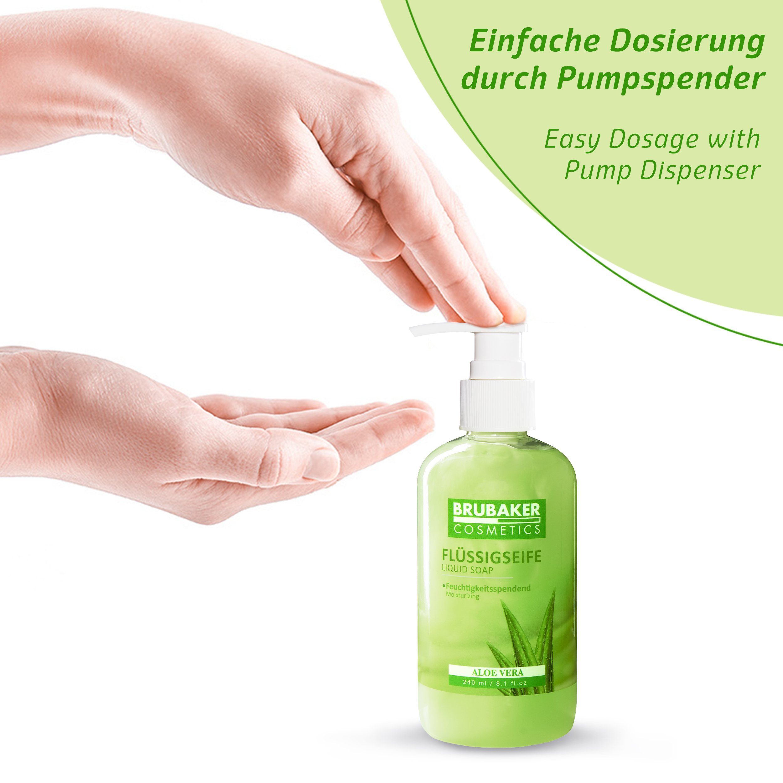 BRUBAKER Handseife Flüssigseife mit Aloe Vera Duft, 1-tlg., feuchtigkeitsspendend, Seife flüssig im praktischen Spender