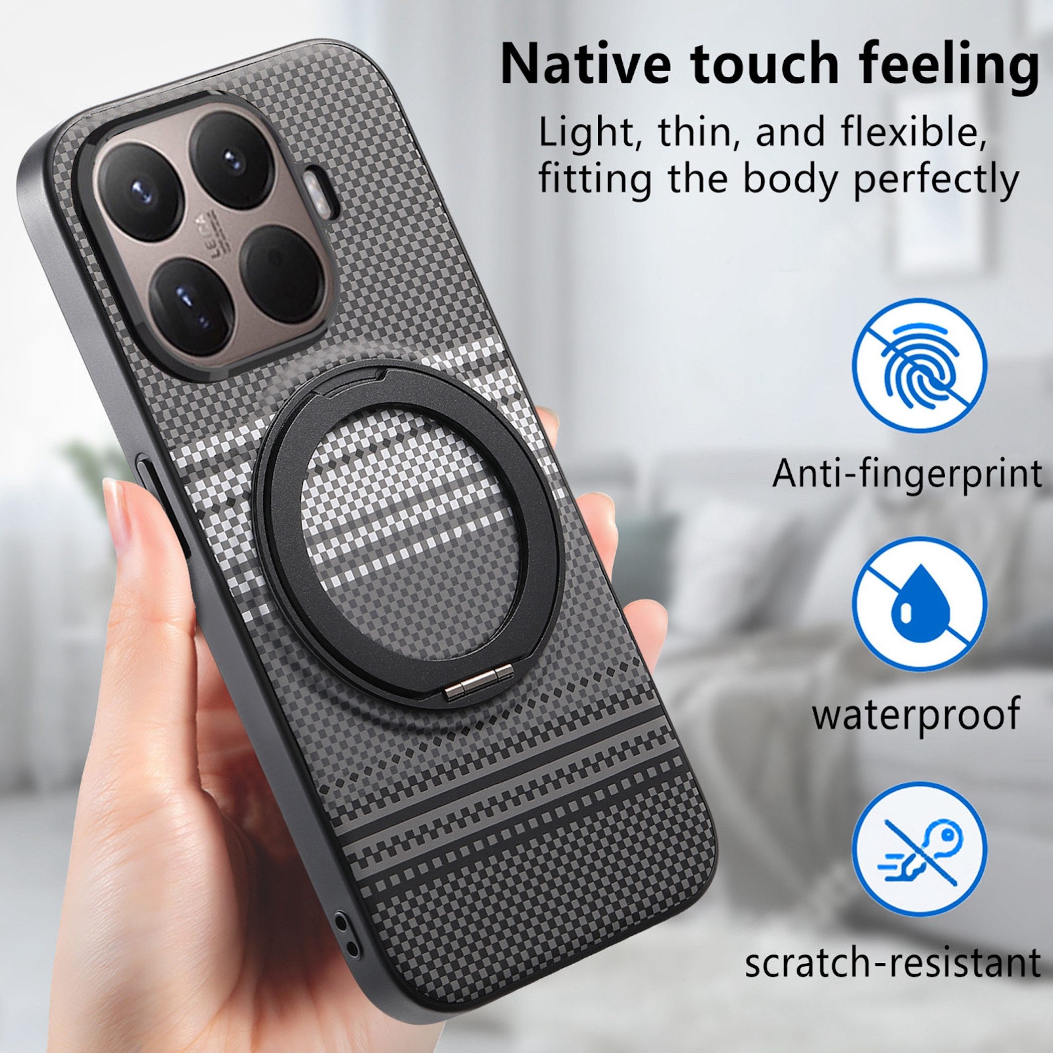 Wigento Handyhülle MagSafe Dreh Ring für Xiaomi Redmi Note 15 Pro 5G Kameraschutz Schwarz 6,83 Zoll, Magnetisch, Gemustert, Stoßfest – Bild 4 von 5