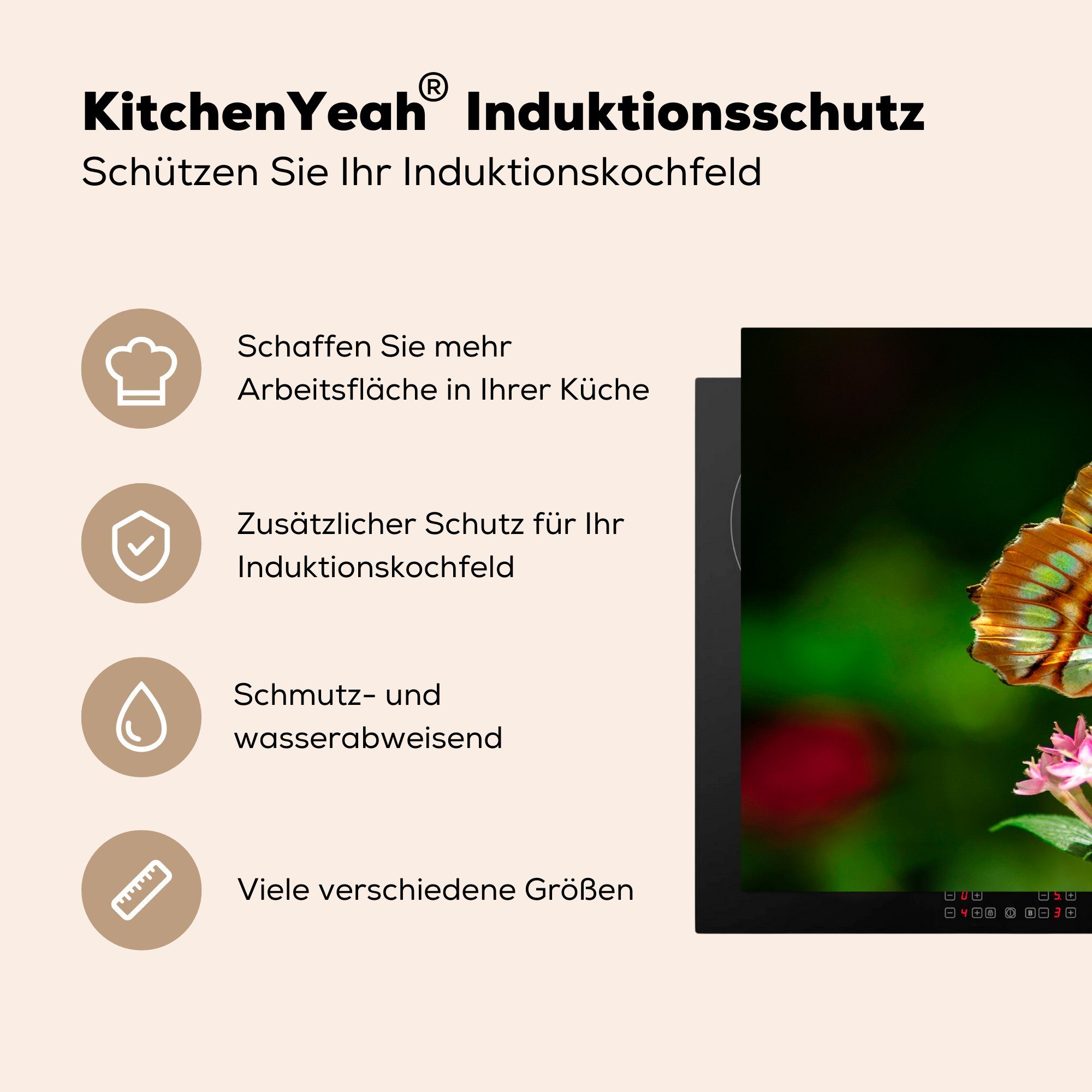MuchoWow 81x52 für Induktionskochfeld küche, (1 Herdblende-/Abdeckplatte - tlg), - Vinyl, Schutz die Ceranfeldabdeckung cm, Schmetterling Blume Farben,