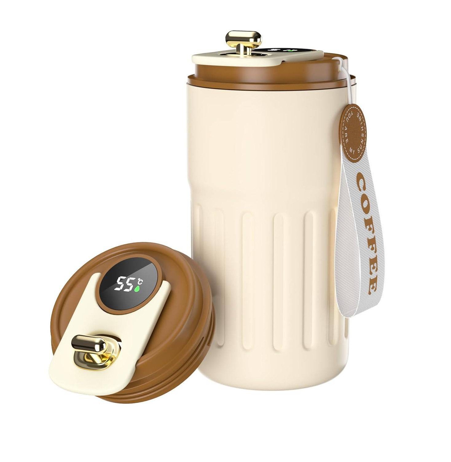EXTSUD Thermobecher 410ml 316 Edelstahl Kaffeebecher, Digitalanzeige Thermobecher, 316-Edelstahl und Keramik, Travel Coffee Mug, Isolierter auslaufsicher Termokaffeebecher