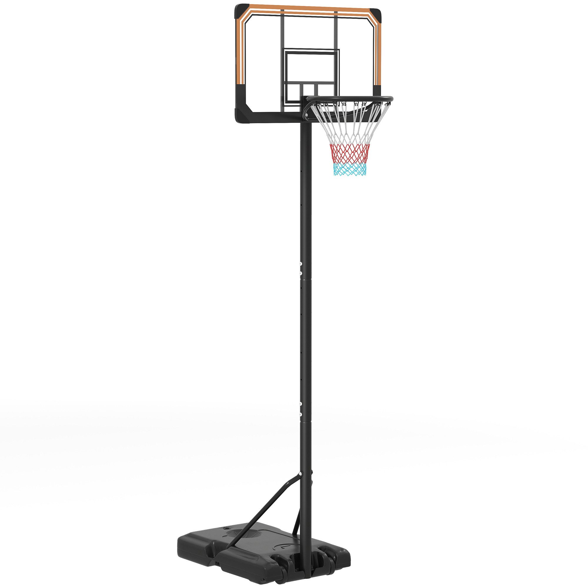 SPORTNOW Basketballständer 182-213 cm höhenverstellbar, mit Rollen, Standfuß (Basketballanlage, 1-St., Basketballkorb), für Indoor, Outdoor, Stahl, Schwarz