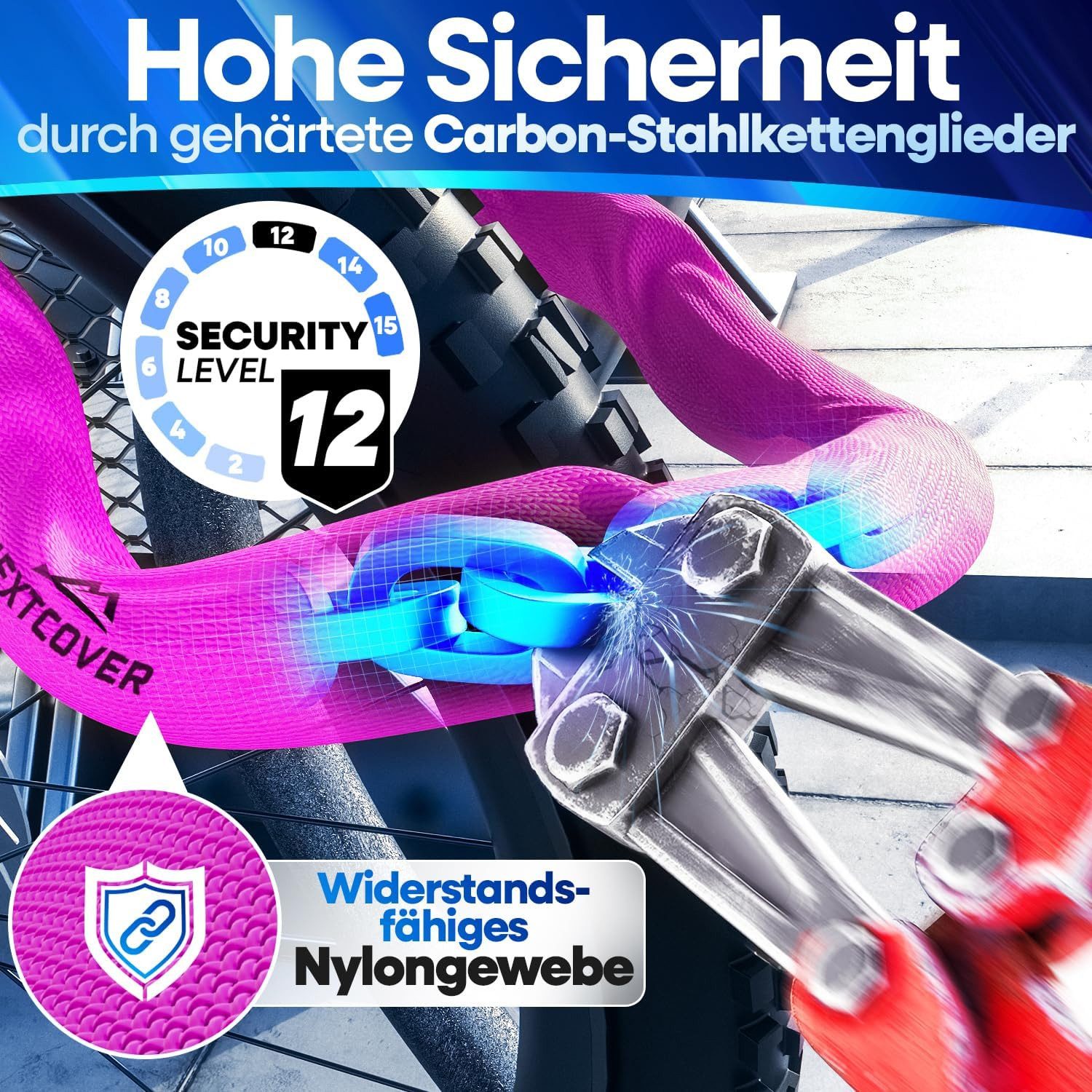 Nextcover Kettenschloss Fahrradschloss mit Zahlencode - Sicherheitsverschluss