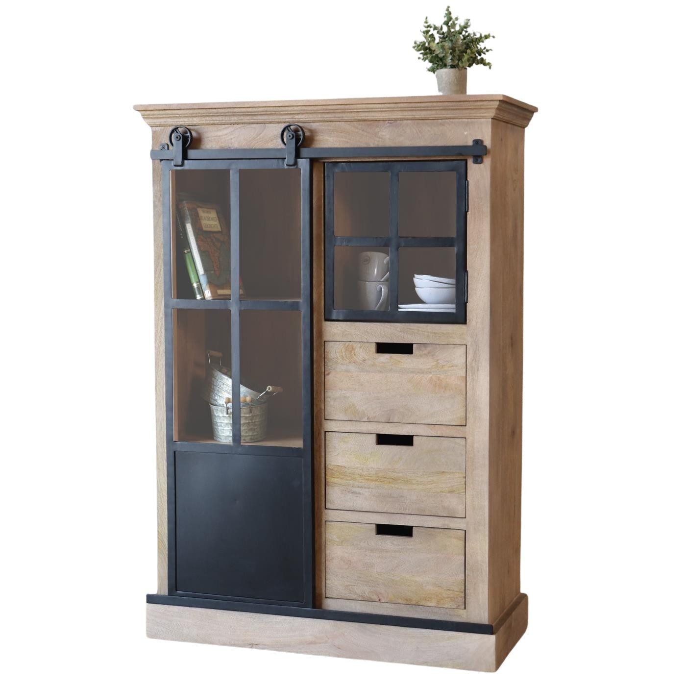 baario Highboard Highboard STUPORE Massivholz, Industrial Style Vitrine Mangoholz & Eisen