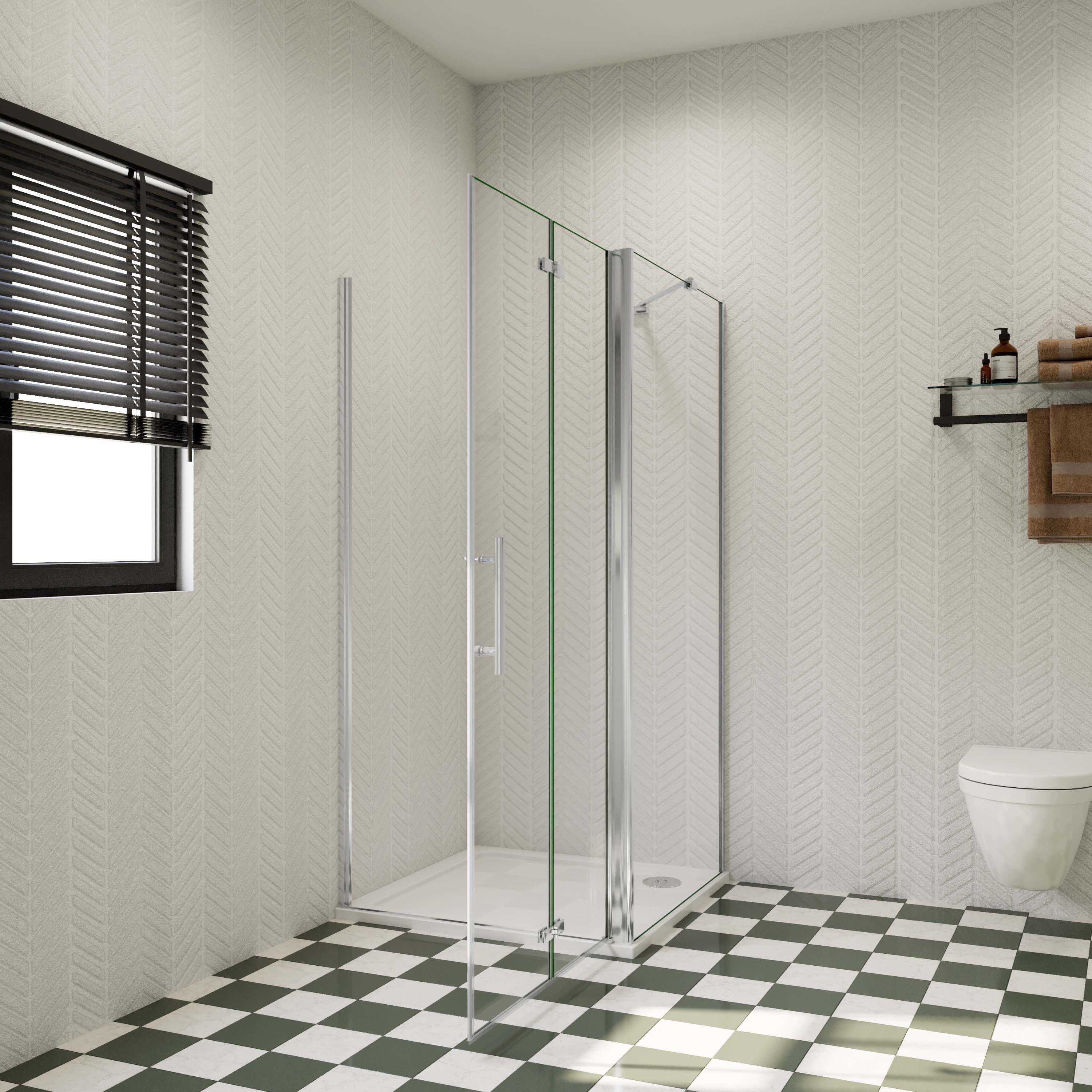 AICA Eckdusche 185cm Eckeinstieg Duschkabine Falttür Scharniertür Glastür Duschtür, BxT: 80x80 cm, Einscheibensicherheitsglas, Sicherheitsglas