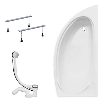 KOLMAN Badewanne Eckbadewanne Mini 150x70, (Links/Rechts), Acrylschürze Styroporverkleidung, Ablauf VIEGA & Füße GRATIS