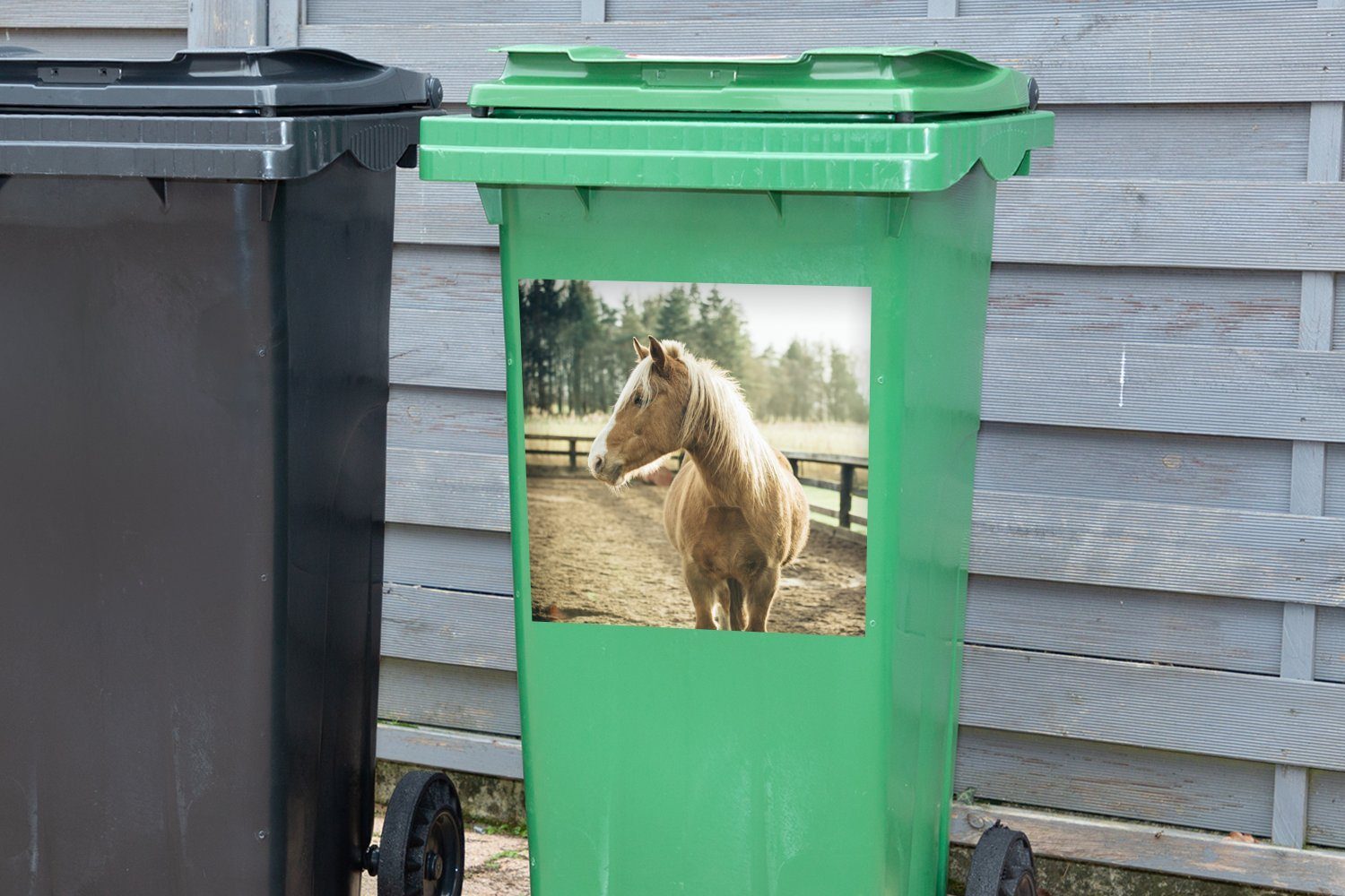MuchoWow Wandsticker Sticker, Pferde St), Licht Sandkasten - (1 Mülleimer-aufkleber, Mülltonne, Container, Abfalbehälter 