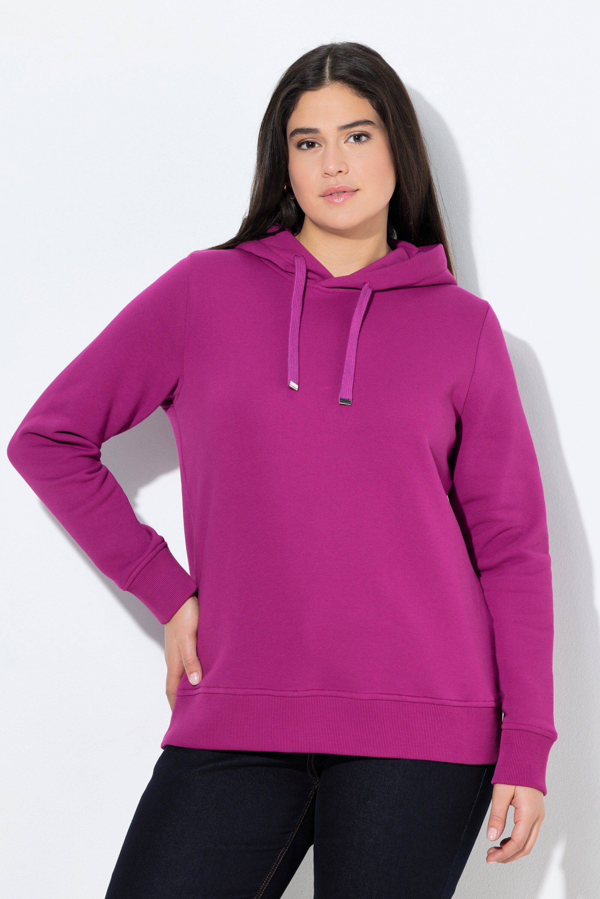 Ulla Popken Sweatshirt Hoodie Rippbündchen Kapuze Langarm günstig online kaufen
