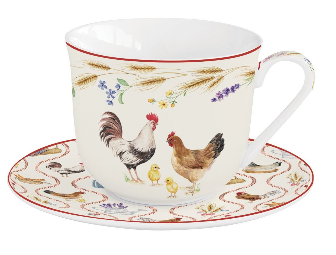 EasyLife Tasse Country Life, Porzellan, Spülmaschinengeeignet, Mehrfarbig, Hühner, H: 9.5cm