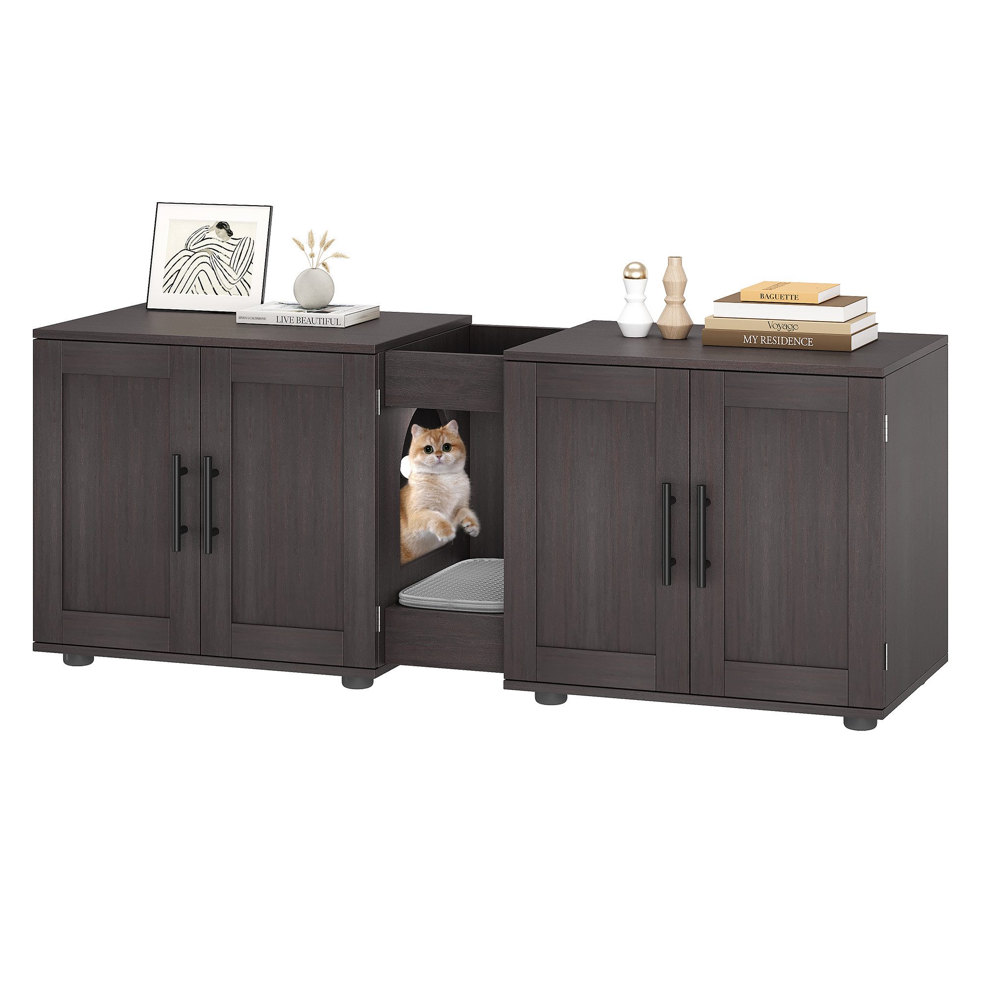 Katzentoilette Katzenklo Schrank Katzenhaus Katzenmöbel für 2 Katzen 140 x45 x57 cm