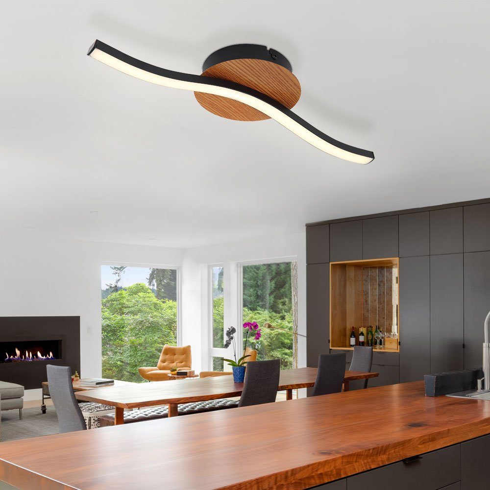 etc-shop LED Deckenleuchte, LED-Leuchtmittel fest LED Deckenleuchte verbaut, Wohnzimmerlampe schwarz Deckenlampe Holz Warmweiß