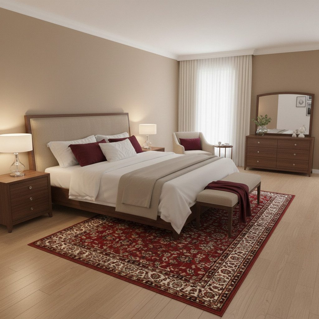 Vimoda Orientteppich Klassischer Teppich Kurzflor in Grün, Beige, Rot & Grau, Rechteckig, Höhe: 6 mm, Kunstvollem Klassik Muster Blumen GRÜN, Braun & Schwarz – Bild 4 von 5