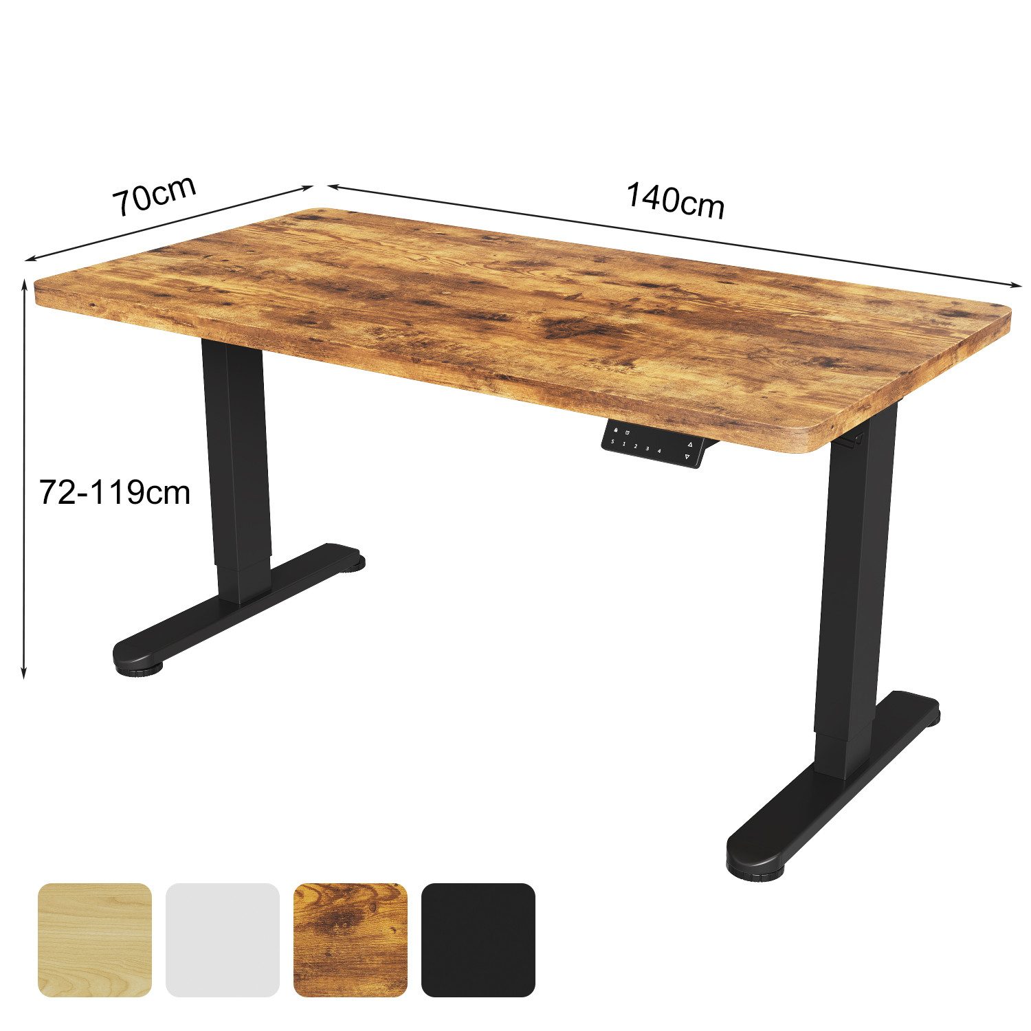 HOMALL Schreibtisch Höhenverstellbarer Elektrisch mit 25mm starker einteiliger Tischplatte (Maße: 140 × 70 / 160 × 80 / 180 × 80, ausgestattet mit zwei Motoren und zwei Querträgern, mit Kabelmanagementbox, maximale Tragkraft 120 kg, mit Weckfunktion und Kindersicherung)