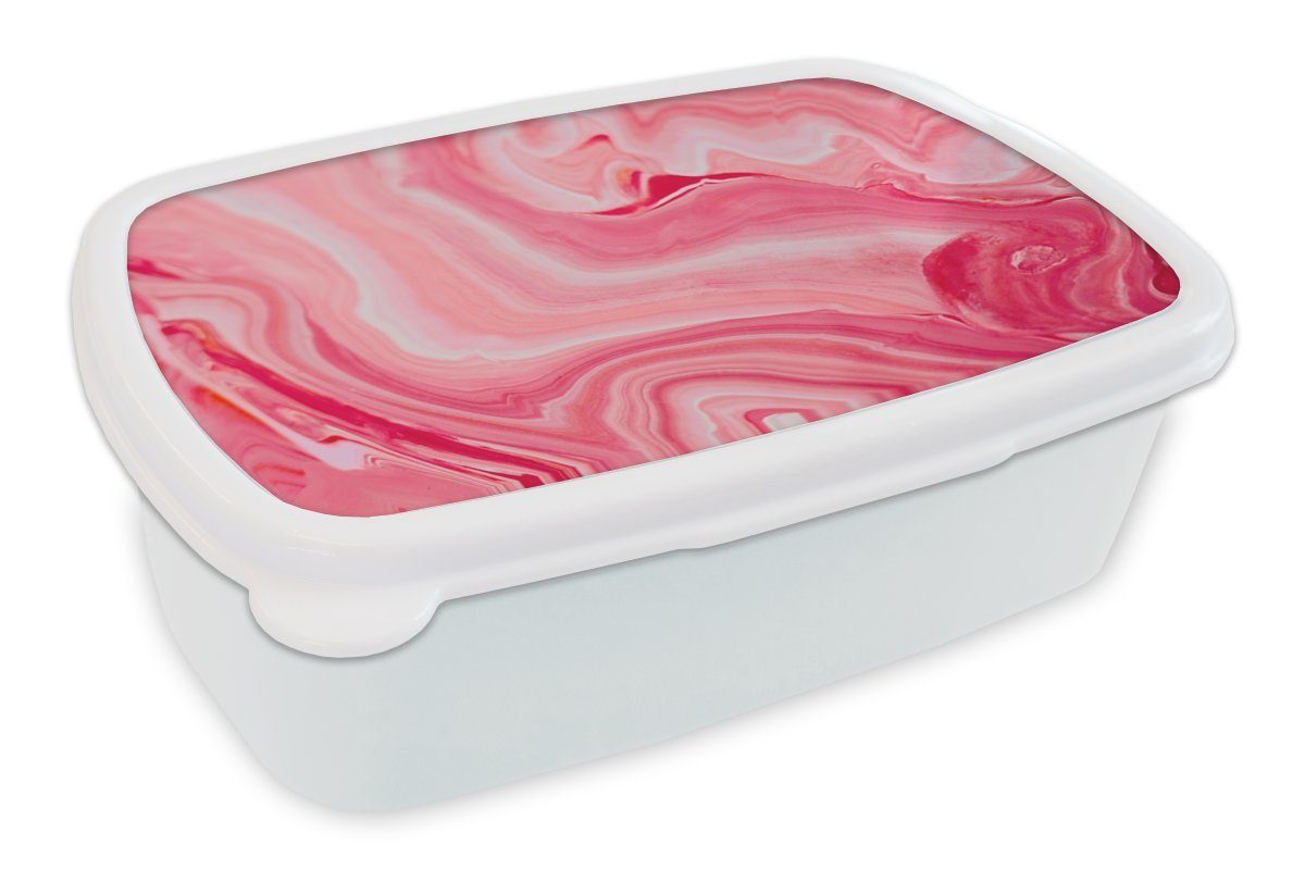 MuchoWow Lunchbox Marmor - Achat - Rosa, Kunststoff, (2-tlg), Brotbox für Kinder und Erwachsene, Brotdose, für Jungs und Mädchen weiß