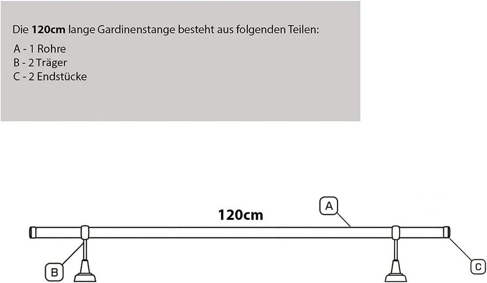 MDEKOR Gardinenstange komplette Ø 16 mm mit Endkappen, kürzbar, Wandmontage, 1-läufig, 120 cm Antik Gold