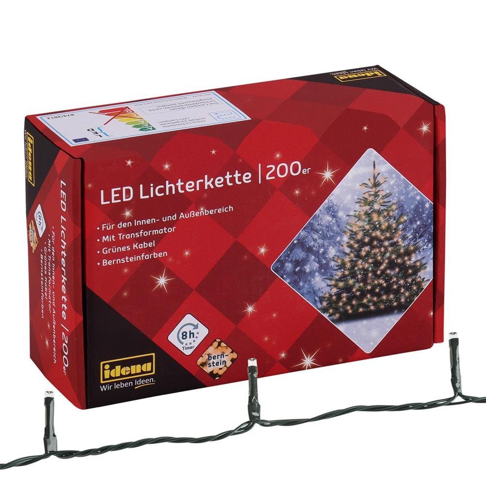 Idena LED-Lichterkette 200er, bernsteinfarben, 27,9 m, für innen & außen,  mit Timer