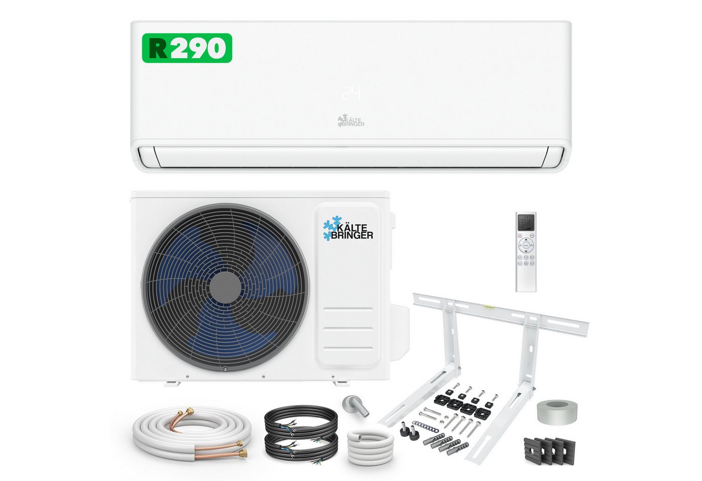 Kältebringer Split-Klimagerät R290 Split Klimaanlage Set - 12000 BTU - Kühlen & Heizen - A+++, 3,7 kW, WiFi/App, inkl. Montagematerial, sehr leise und energiesparend