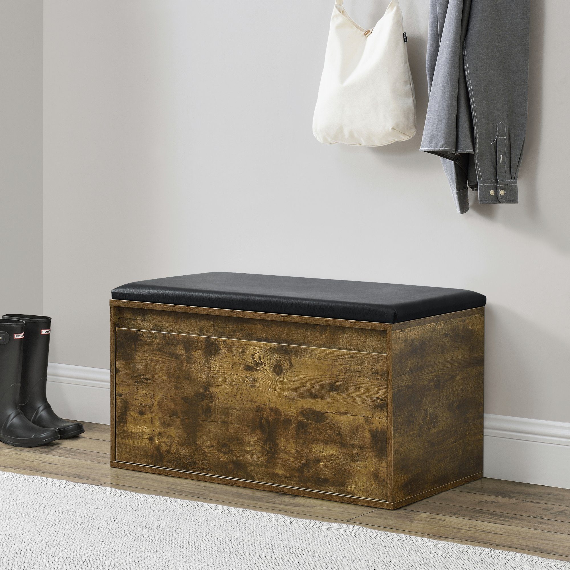 en.casa Schuhbank, Schuhbank »Degerfors« mit Schublade 80 x 39 x 45 cm Eiche/Schwarz