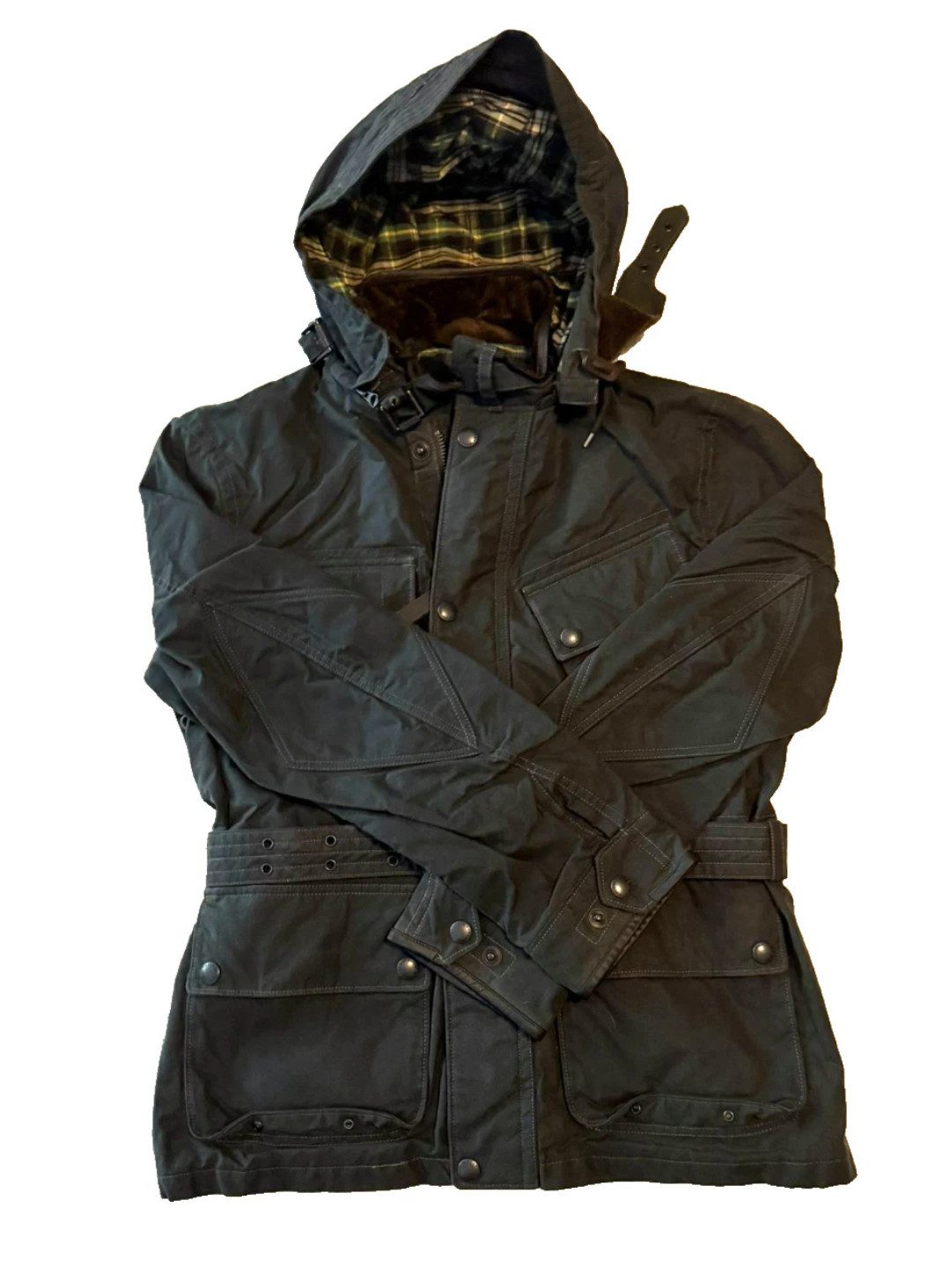Polo Ralph Lauren Fieldjacket Waxed Jagd Jacke mit Kapuze Gürtel Outdoor Abnehmbare Kapuze mit Druckknopf & Riemen