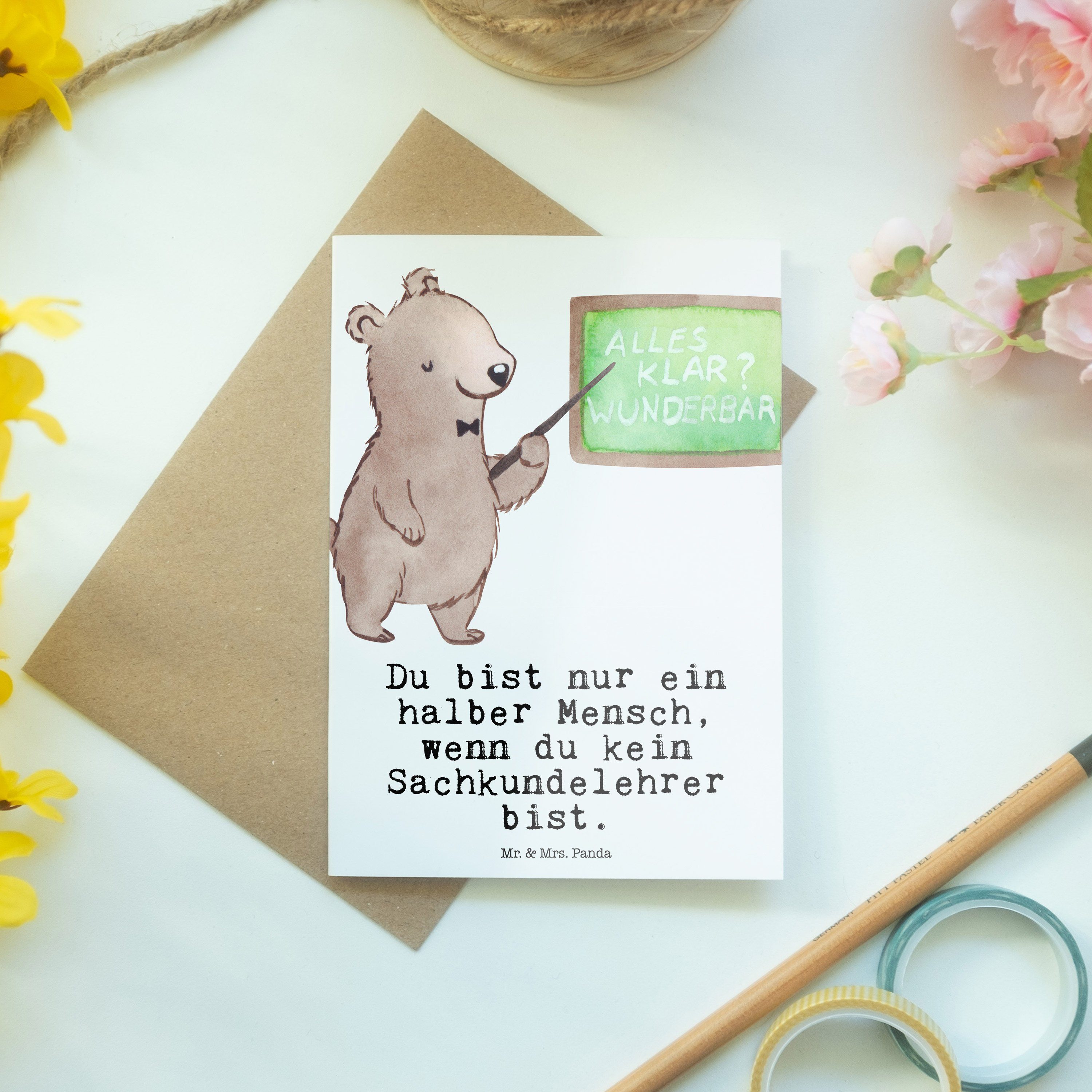 Geschenk, Panda Herz Grundschule, - - Weiß Mrs. Einladungska Grußkarte mit Mr. & Sachkundelehrer