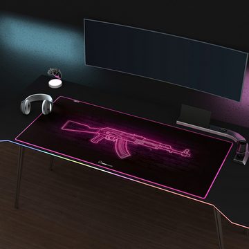 KaterGames Gaming Mauspad Mousetrap AK47 Neon, vernähte Kanten, Wasserabweisend, extra Groß, Design, Neon Pink