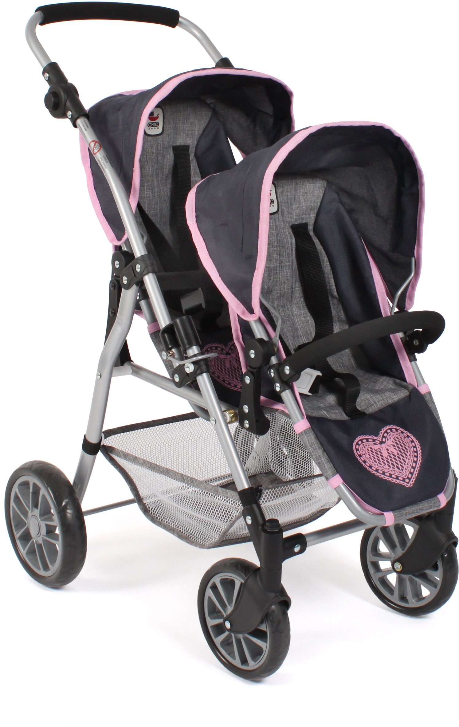 CHIC2000 Puppen-Zwillingsbuggy Twinny, Grau-Navy, mit schwenkbaren Vorderrädern