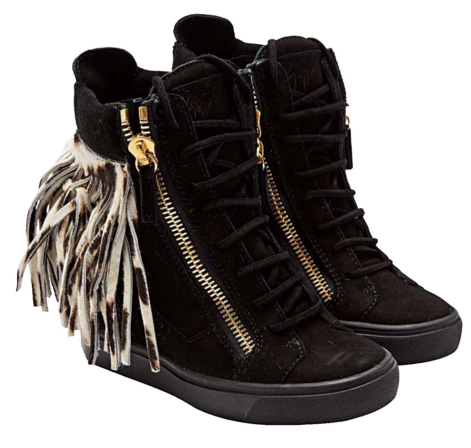 GIUSEPPE ZANOTTI DESIGN Lorenz Fringe Sneaker Schuhe Ponyfell Wildleder Limited Wedgesneaker Limitierte Produktion – seltene Sammlerstück