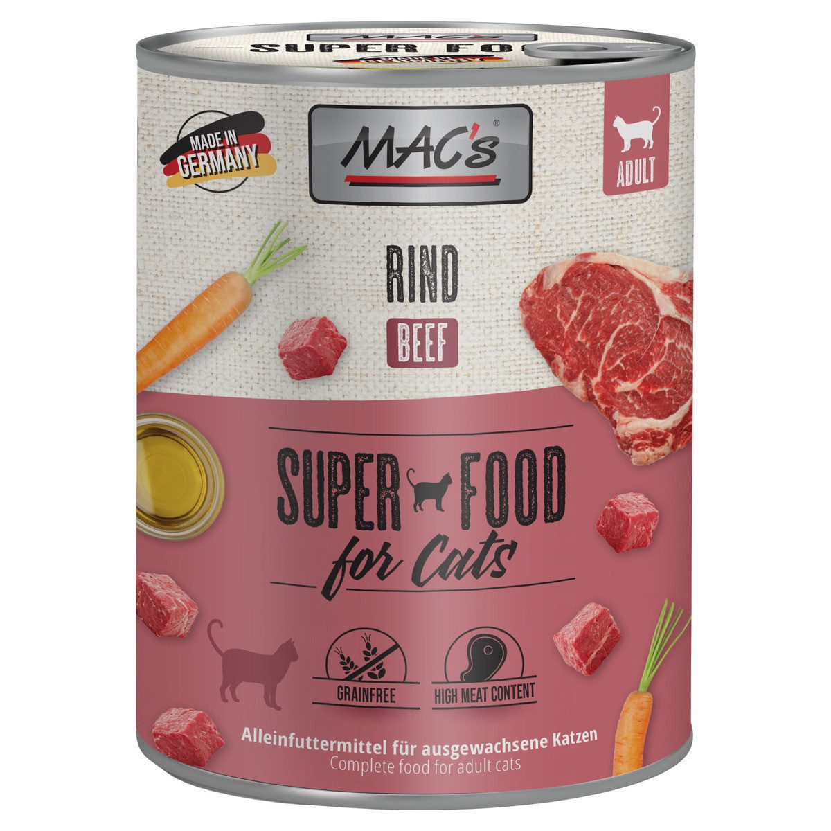 MAC'S Rind 800 g - 6 Stück, Nassfutter für: Katze