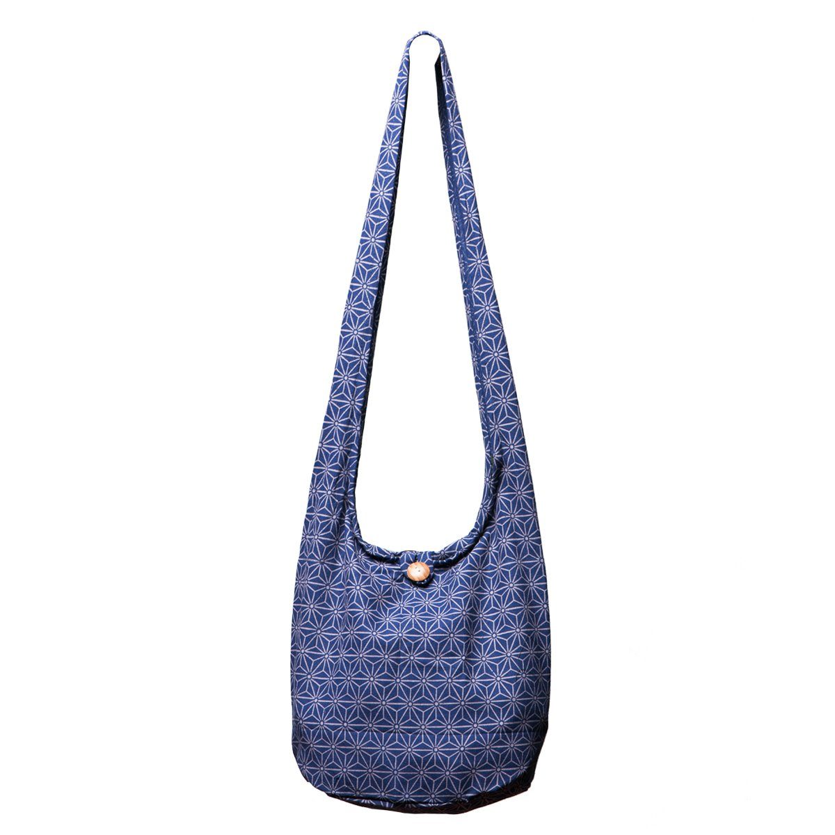 PANASIAM Schultertasche Geometrix Schulterbeutel aus 100% Baumwolle praktische Umhängetasche, In 2 Größen Beuteltasche auch als Wickeltasche und Handtasche geeignet Asanoha blau