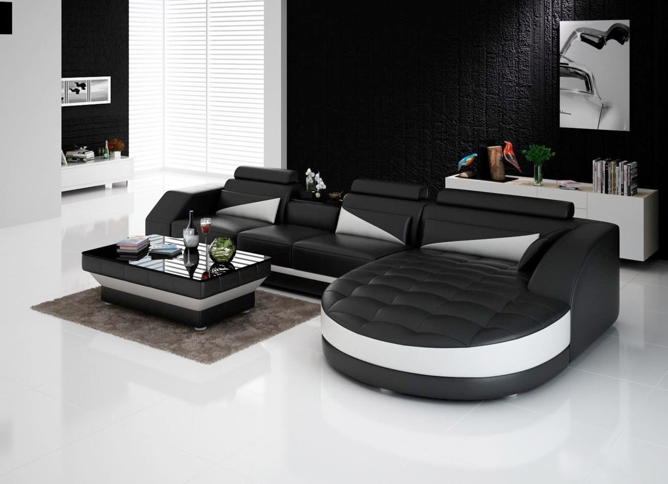 Schwarz/Weiß Leder Couch Sofa L-Form Designer Wohnlandschaft Ecksofa JVmoebel Sitz Ecksofa Polster