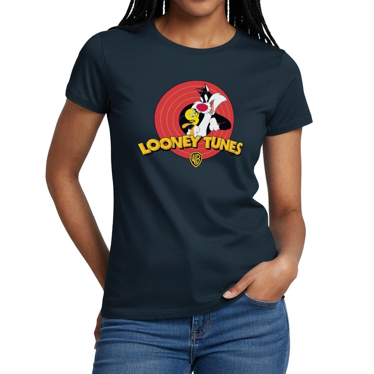 Spreadshirt T-Shirt Looney Tunes Sylvester Und Tweety Frauen T-Shirt (1-tlg) Slim Fit, fällt klein aus