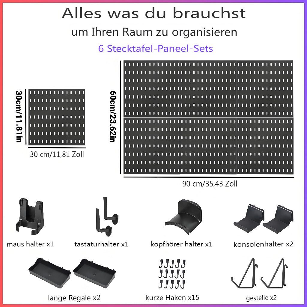 MUSTOOL Werkzeughalter Werkzeuglochwand Lochwand Organizer Set PP 90×60cm, Modular, mit Haken & Ablagen, für Gaming & Büro & Werkzeug – Bild 3 von 5