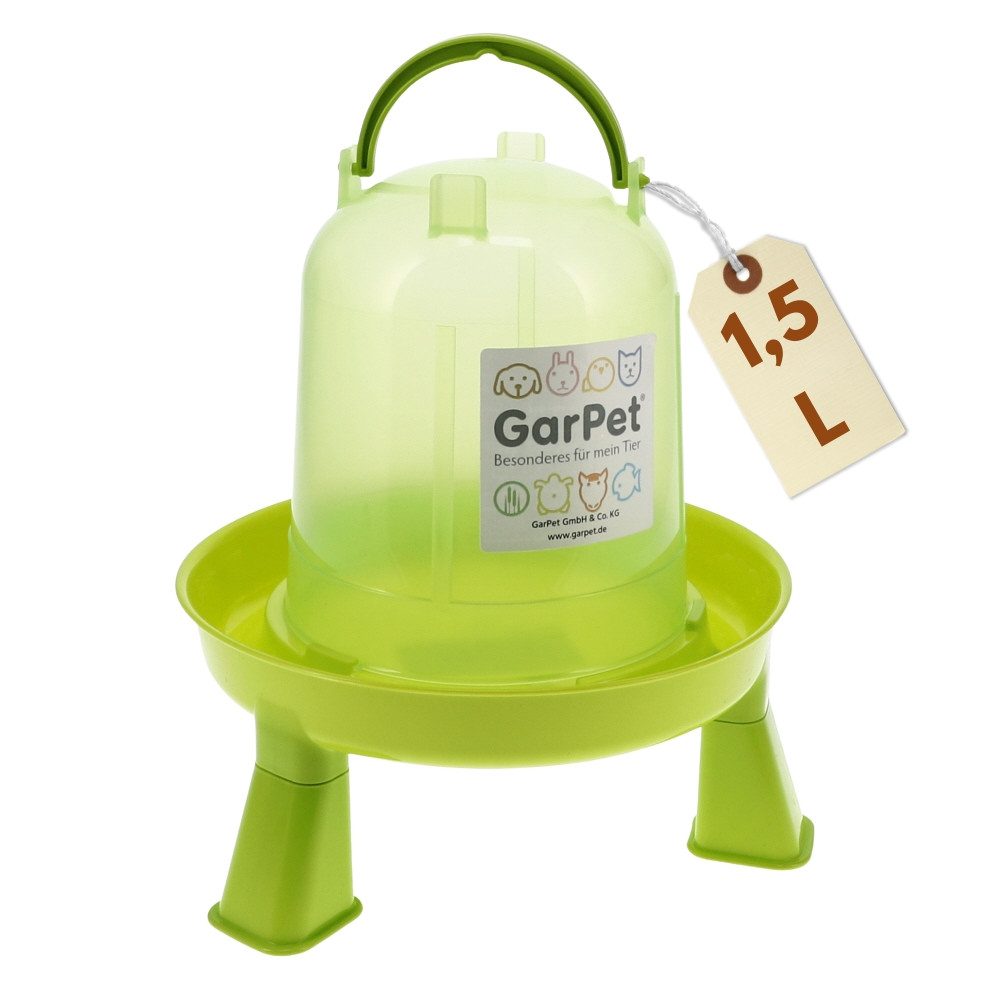 GarPet Wasserspender Geflügeltränke mit Stand Füße grün Hühner Tränke automatisch Wachtel 1.5 l