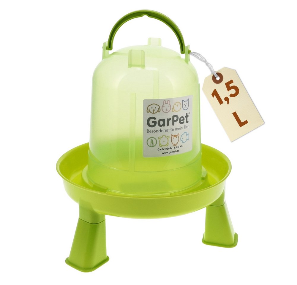GarPet Wasserspender Geflügeltränke mit Stand Füße grün Hühner Tränke automatisch Wachtel 1.5 l