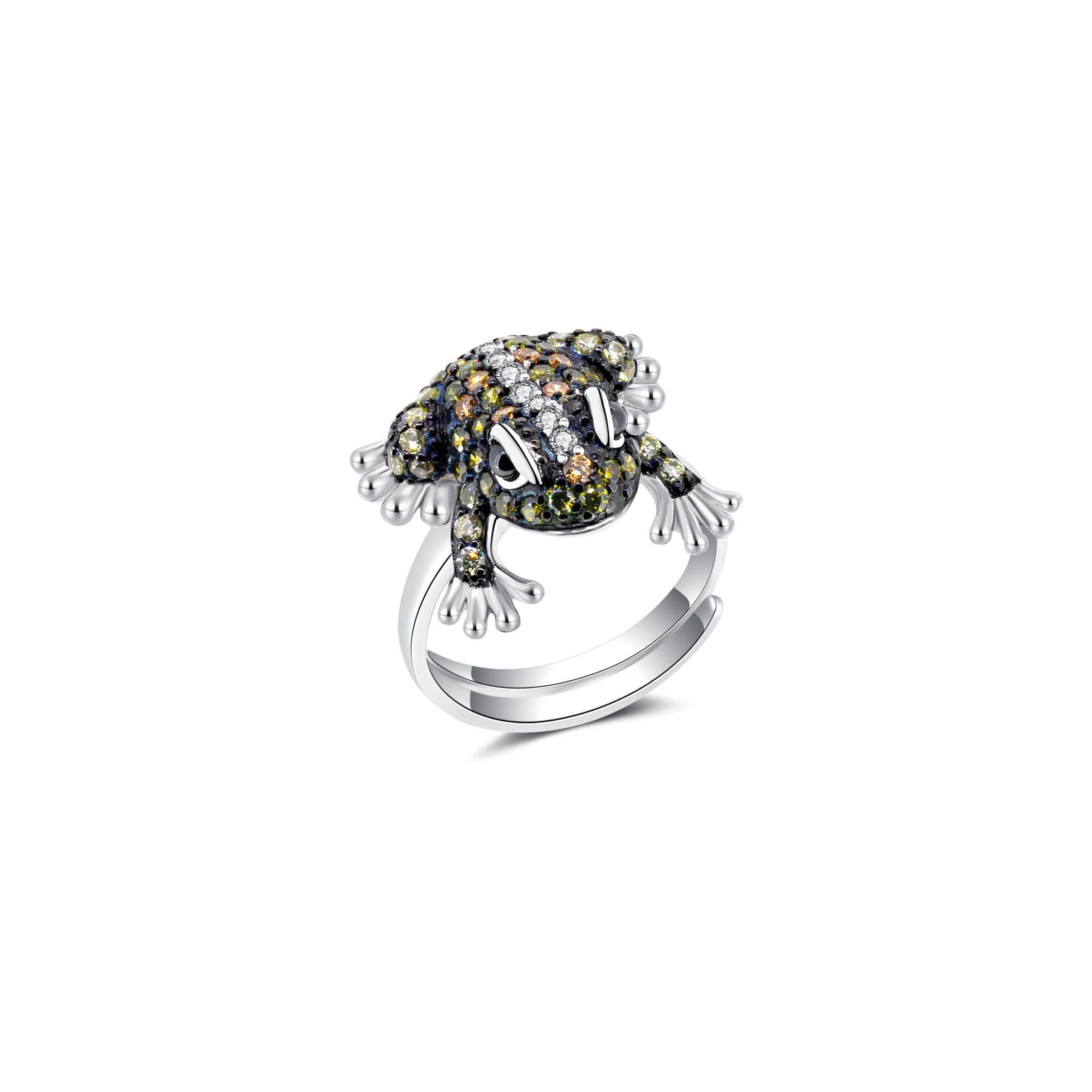 Seinerzeit FLORA & FAUNA Silberring Louis Frosch Ring, Schmuck aus 925 Sterling Silber (Vom Wald inspirierter Damenschmuck mit liebevoll gestaltetem Natur- und Tiermotiv – ein besonderer Begleiter im Alltag und zu besonderen Anlässen, 1-tlg., inkl. Geschenkverpackung für Frauen ob Freundin, Mutter, Ehefrau, Oma), rhodiniert, geschwärzt und Zirkonia-Steinen