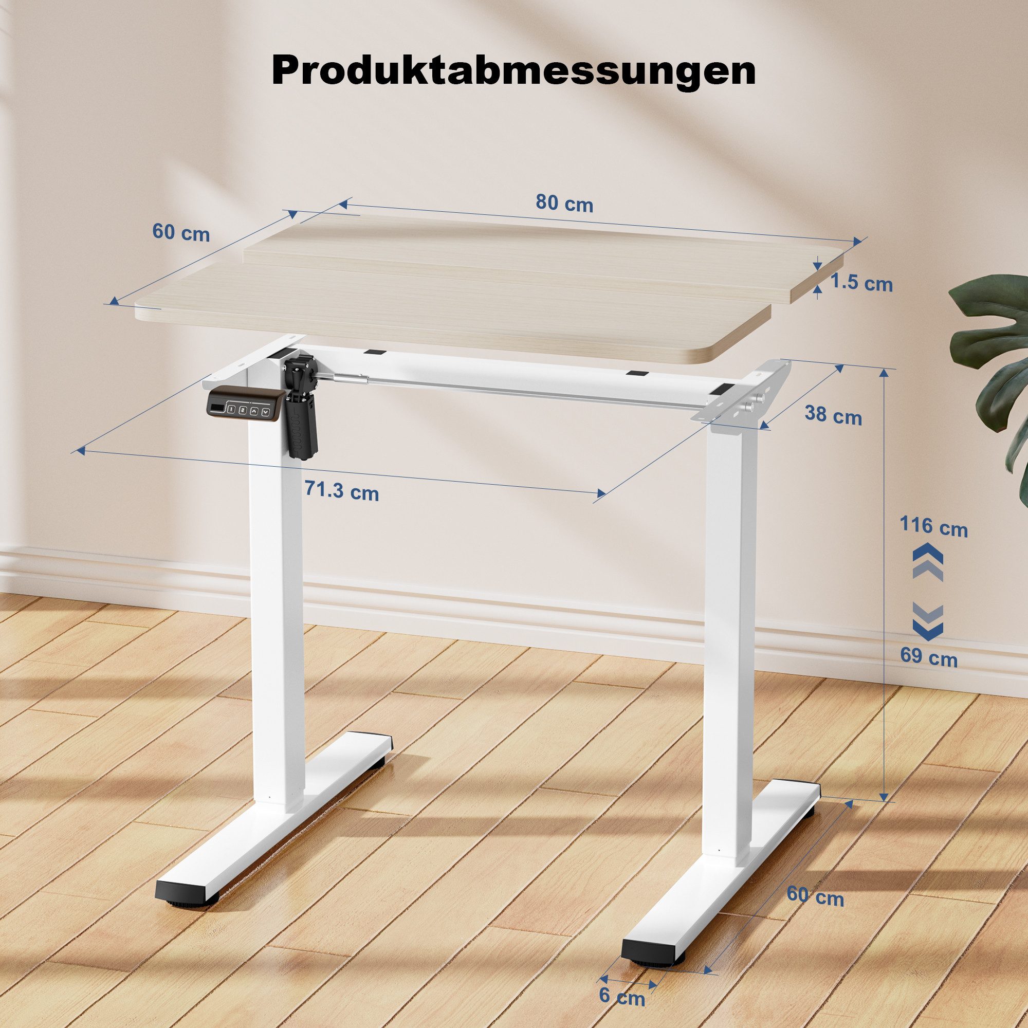 Ragnarök Möbel-Design Schreibtisch Ragnarök-Möbeldesign höhenverstellbarer Schreibtisch (1 Tisch), Breite 80 cm, Breite 120 cm, Breite 140 cm, Breite 160 cm